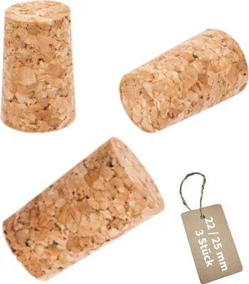 Produktbild von MIKONI Naturkork | 22/25 mm | 3 Stück SET | Fasskorken Flaschenkorken Korken Gummistopfen Stopfen Spitzkorken Naturkorken Flaschenkorken Spitzkorken
