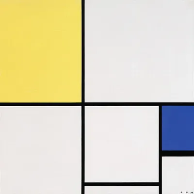 Produktbild von Piet Mondrian Kunstdruck Bild - Komposition Mit Gelb Und Blau, 1932 (100 x 100 cm)