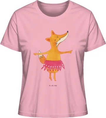 Produktbild von Mr. & Mrs. Panda Basic Shirt Damen Fuchs Ballerina Größe L - Baumwolle Pink - Geschenk, Geburtstag, T-Shirt, Mit Print, Oberteil, Tanzen