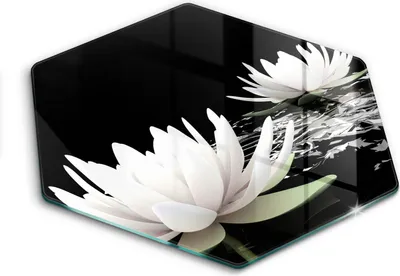 Produktbild von Glasschneideplatte - Herdabdeckplatte - Hexagon 40 cm -Schneidebrett - Spritzschutz - Weiße Lilien auf dem Wasser