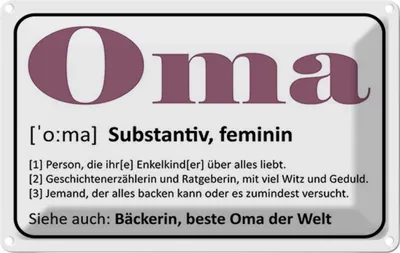 Produktbild von vianmo Blechschild 20x30 cm Oma Bäckerin beste Welt Opa Spruch Zitat