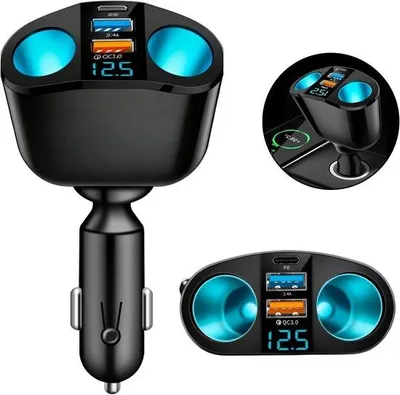 Obrázek produktu pro USB adaptér do zapalovače cigaret - Černý - 120 W - Autonabíječka 5 v 1 s digitálním displejem napětí - Pro mobilní zařízení