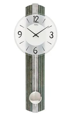 Produktbild von AMS W7488 Pendelwanduhr mit Holzstruktur und Silberantik-Auflage