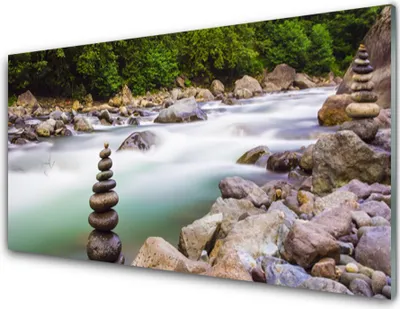 Produktbild von Acrylglasbilder 100x50 Wandbild Druck Wald See Steine Landschaft