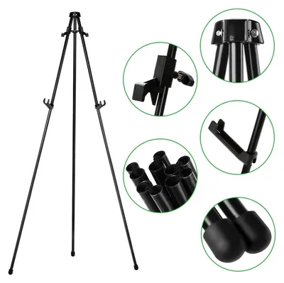 Zdjęcie produktu dla Składana podstawka pod tablicę – idealna do wyeksponowania tablic i plakatów na weselach – wysokość 160 cm – metalowa – trójnogi – regulowana wysokość