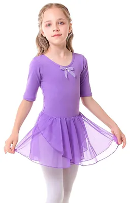 Immagine prodotto di Abito da ballet in cotone/chiffon - Abito da danza per bambine - Completo da ballet - Gonna a balze - Maniche corte - Comodo e traspirante - Abito da danza