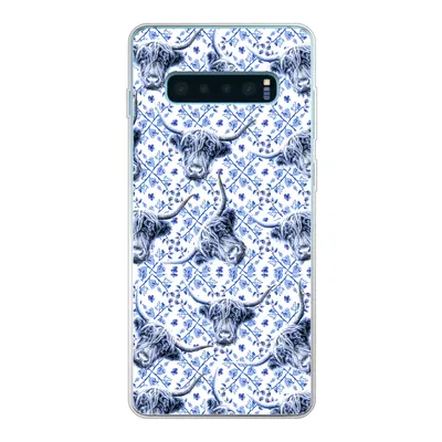 Produktbild von MuchoWow® Handyhülle Schutzhülle Hülle für Samsung Galaxy S10 Plus Delfter Blau - Tiere - Schottischer Highlander Silikon Softcase Handy Hülle - Schutzhülle