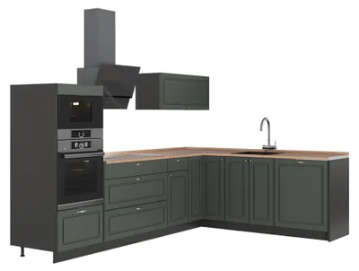 Image de Cuisine en angle Vicco Fame-Line Vert Or Campagne/Anthracite 287 x 207 cm, PT Chêne, Model 63470