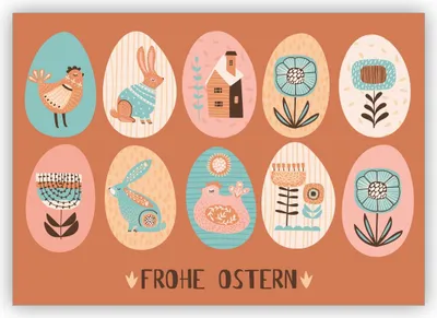 Produktbild von Edle Osterkarte mit bunten folklore Ostereiern: frohe Ostern