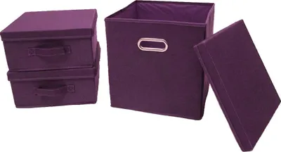 Produktbild von Ordnungsboxen Violett 3er SET Aufbewahrungsbox Stoff Aufbewahrungskorb mit Deckel Faltbar Spielzeugkiste Einschubkorb Regalbox Stoffbox Faltbox Regaleinsatz violett, 28,5x28,5x13,5h 1 Karton:30,5x30,5x30,5h