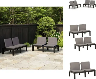 Produktbild von vidaXL Gartenbänke mit Kissen 2 Stk. Kunststoff Grau -  Gartenbänke