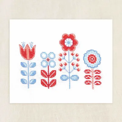 Productafbeelding van DMC "Volksbloemen" kruissteekset, 17x11,5 cm