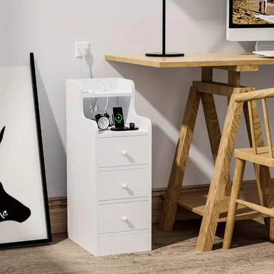 Produktbild von Nachttisch - Beistelltisch - Nachtkästchen - Schubladenschrank - Schmaler Design - 3 Schubladen