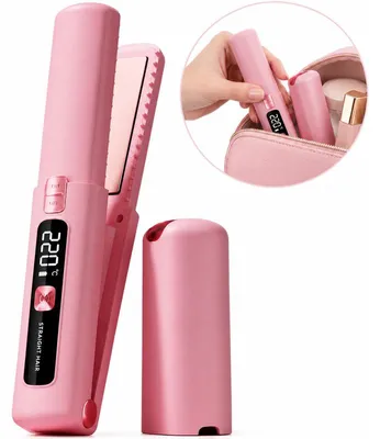 Produktbild von Kabelloses Glätteisen, Mini Haarstyler 2 in 1 für glattes Haar und Locken, 4500mAh Akku, LCD Display, rosa