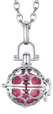 Produktbild von Morella Damen Schutzengel Halskette Edelstahl 70 cm mit Anhänger Sterne und Klangkugel rosa Ø 16 mm in Schmuckbeutel