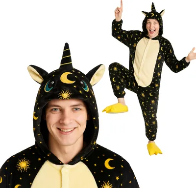 Produktbild von Onesie Kigurumi Pyjama Kostüm für Erwachsene, Pegasus Stern Mond, S: 145-155cm