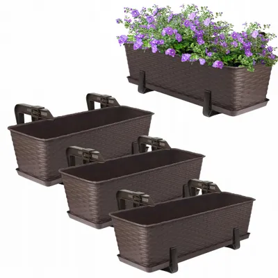 Produktbild von Omago Balkonkasten Set 3 Stück 60cm Braun mit Halterungen
