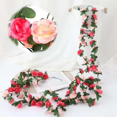 Productafbeelding van 3 kunstrozen bloemengordijn, 220 cm, roze