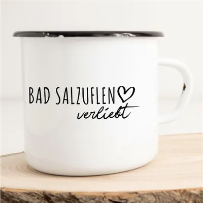 Produktbild von Huuraa Emaille Tasse Bad Salzuflen  Geschenk Kaffeebecher Vintage 300ml Bad Salzuflen  Präsent