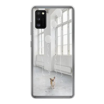 Produktbild von MuchoWow® Handyhülle Schutzhülle Hülle für Samsung Galaxy A41 Hund - Weiß - Luftballon Silikon Softcase Handy Hülle - Mobiltelefon