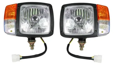 Image de Lot de 2 phares transparents avec câble, clignotants et feux de position, pour tracteur, pelleteuse, moissonneuse-batteuse, chargeuse sur pneus, chasse-neige
