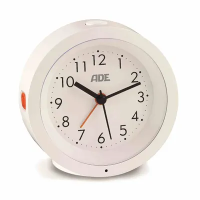 Produktbild von ADE Analoger Wecker mit Nachtlicht-Sensor Ø 105 x 38 mm weiß, Quarzwecker, Rund, Weiß, Analog, 105 mm, 38 mm