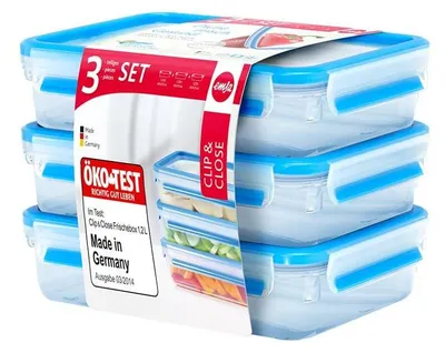 Produktbild von CLIP & CLOSE Frischhaltedosen 1,2 Liter (transparent/blau, rechteckig, 3 Stück)