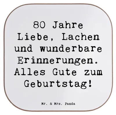 Produktbild von Mr. & Mrs. Panda Tischuntersetzer Spruch 80. Geburtstag - Weiß - Geschenk, Glückwunsch, Geburtsjahr, unvergessliche Momente, Tischschoner, gläseruntersetzer, Alter
