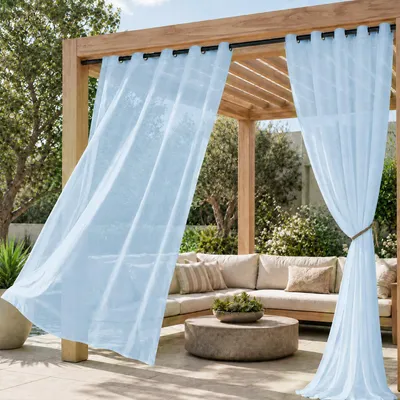 Immagine prodotto di Tenda da esterno con occhielli Tende trasparenti impermeabili Tenda da esterno Tende da esterno per terrazza, set di 2, 132x213cm/W*H, blu