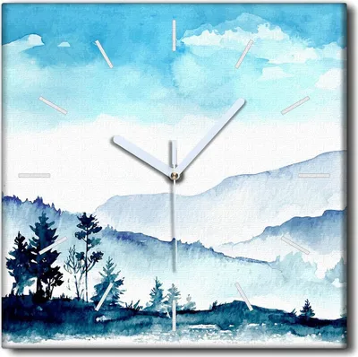 Produktbild von Coloray Uhr auf Leinwand 30x30 cm Wand Uhr Dekoration Wohnzimmer Segeltuch weiße Zeiger -Aquarelle Berge Nature.