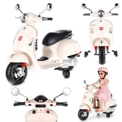 Image de Trottinette électrique pour enfants Trottinette électrique Véhicule électrique Véhicule pour enfants Vespa Maxi 12 V Batterie Scooter pour enfants avec éclairage et son Construction robuste Plaisir de conduite en toute sécurité MAXI BlancSun Baby