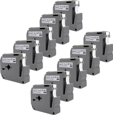 Produktbild von DULA Etikettenband - Kompatibel mit Brother P-Touch M-K221 - 10 Stück - Schwarz auf weiß - 9mm x 8m