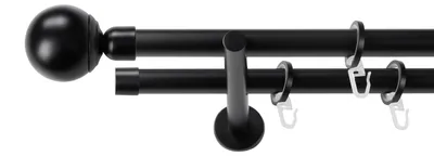 Produktbild von SN Deco Gardinenstange Reims, 19 mm, 2-läufig, Stahl, Komplett-Set mit Ringen, Auflageträger, 120 cm, schwarz