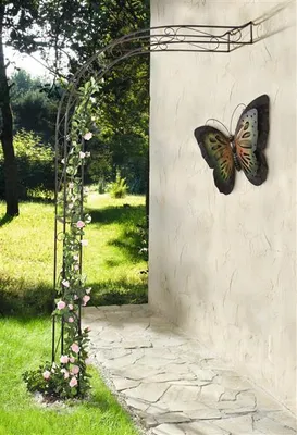 Image de Support pour plantes grimpantes "demi-arche" en métal aspect rouille, support pour plantes grimpantes, pergola, arche pour plantes grimpantes, demi-arche pour roses, arche murale demi-ronde, arche métallique, treillis