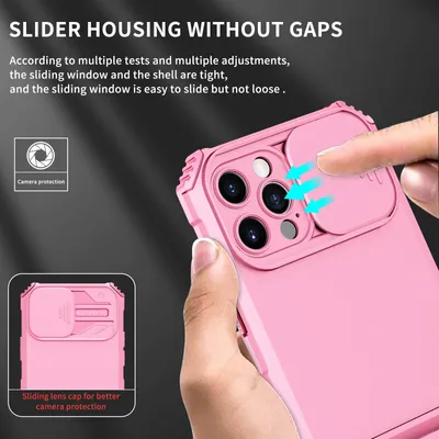 Produktbild von iPhone 12 Pro Hülle, Dual Layer Ständer Schutzhülle mit Schiebe Kamera Schutz für iPhone 12 Pro Pink