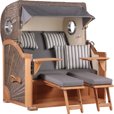 Produktbild von Strandkorb Baltikum Teak PE Grey 2,5 Sitzer Volllieger mit Bullaugen