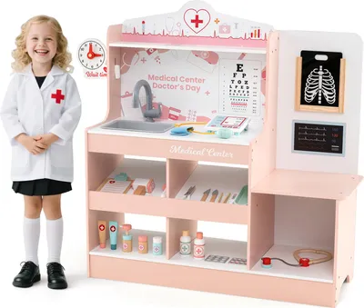 Obrázok produktu pre Hračka COSTWAY nemocnica, hra na lekára s lekárskym vybavením, 24 doplnkov, stetoskop, tlakomer a striekačka, pre deti 3+ ružová
