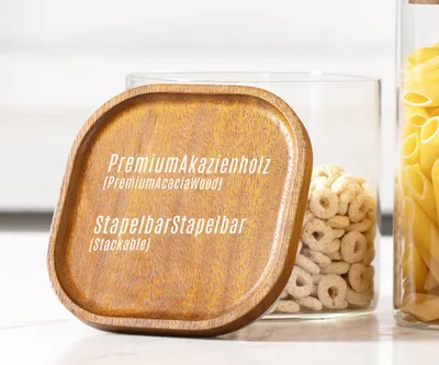 Produktbild von Vorratsdosen 5er Set, Borosilikatglas, Akazienholzdeckel, 2200 ml / 1100 ml / 650 ml, für Küche