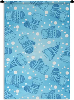 Produktbild von MuchoWow® Wandteppich Wandbehang Handschuhe - Mütze - Winter - Schnittmuster 90x135 cm Tapisserie Dekoration Wandtuch - Baumwolle - Wandskulptur