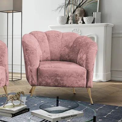 Produktbild von Ravio Cocktailsessel Adria, Stilvoll Muschelsessel, Muschelstuhl, Freizeitsessel für Wohnzimmer, Armlehnstuhl (Eureka 2142 + Goldene Beine)