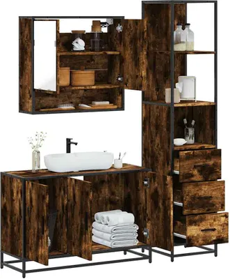 Produktbild von Möbel 3-tlg. Badmöbel-Set Räuchereiche Holzwerkstoff - Badezimmer &30588