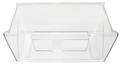 A clear, empty plastic drawer with a handle.