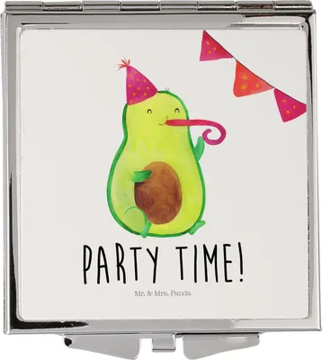 Produktbild von Mr. & Mrs. Panda Mini Spiegel Avocado Party Zeit - Weiß - Geschenk, Kosmetikspiegel, Taschenspiegel, Happy Birthday, Schminkspiegel, Geburtstag, Genießen, Kleiner