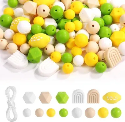Image de Lot de perles en silicone pour bracelets « fruits » et « été » - 100 pièces - Multicolores