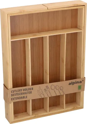 Obrázek produktu pro alpina zásobník na příbory z bambusu - Zásobník na příbory do zásuvek - Nastavitelný organizér s přihrádkami - Vložka do zásuvky pro kuchyň a kancelář