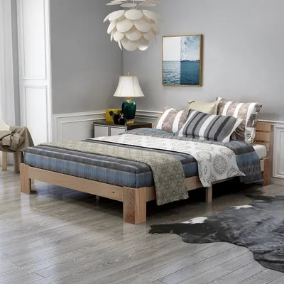 Immagine prodotto di Letto in legno STILVORA 140×200 con testiera, letto matrimoniale moderno con rete a doghe, struttura letto per cameretta, camera da letto e camera degli ospiti, senza materasso, rovere