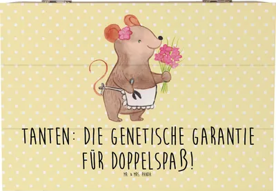 Produktbild von Mr. & Mrs. Panda Box Tanten Doppelspaß 22 x 15 cm - Gelb Pastell - Geschenk, Liebe, Jubiläen, truhe holz, schmuckbox, Freude, Spiel, Verwandtschaft, Kiste, schmucktruhe
