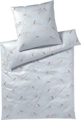 Produktbild von elegante Seiden-Satin-Bettwäsche-Garnitur Spätzchen Farbe Rauchbblau Größe 135x200+80x80