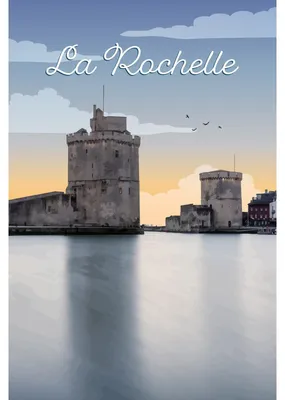 Image de Tableau mural encadré illustration Port La Rochelle 65x97 cm, Tableau mural moderne pour décoration intérieure