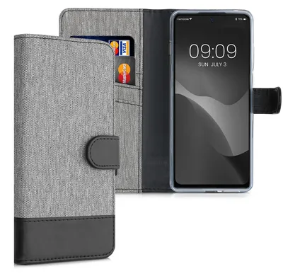 Produktbild von kwmobile Wallet Case kompatibel mit Motorola Moto G200 5G - Hülle mit Ständer - Handyhülle Kartenfächer Grau Schwarz